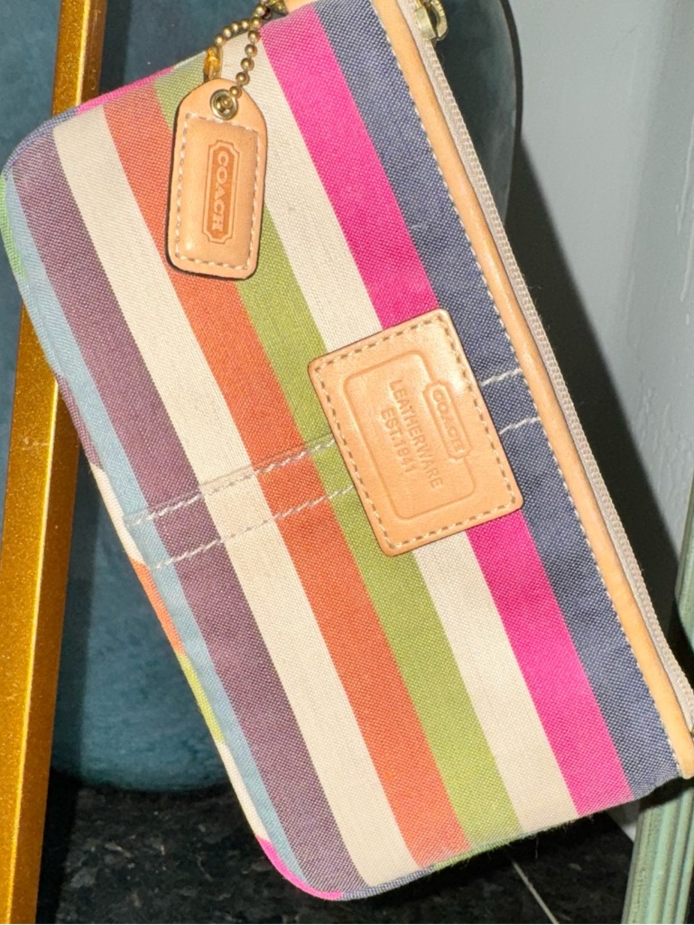 Coach Y2K Legacy Stripe Wristlet with Key Charm 8” x 4” - EUC - Picture 15 of 16